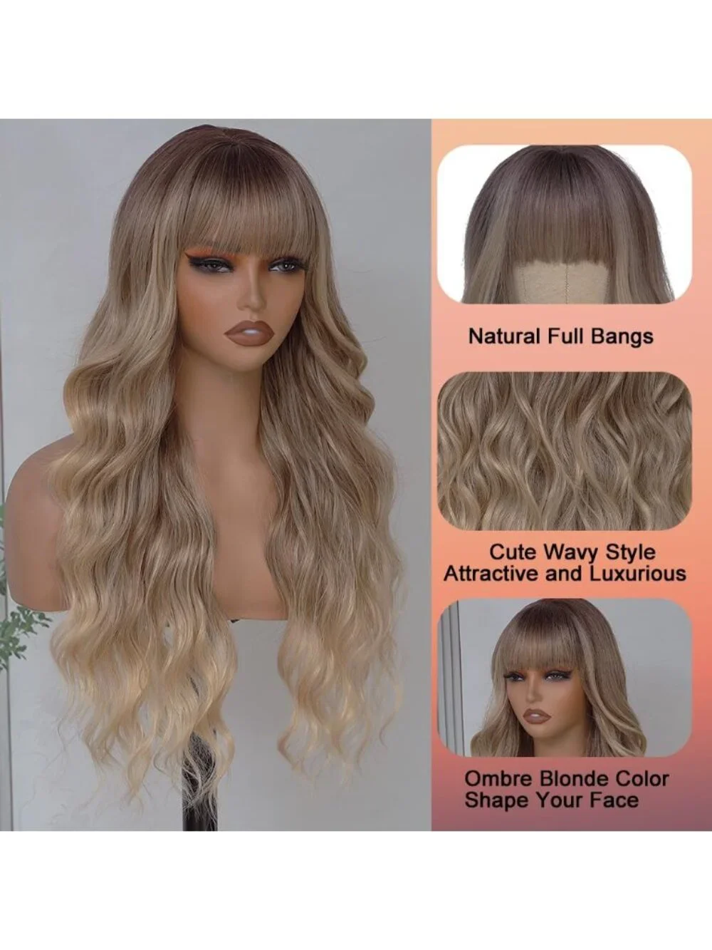 26 Inch Women's Ombre Dark Soft Layered Wavy Curly Hair Wig with Natural Shine